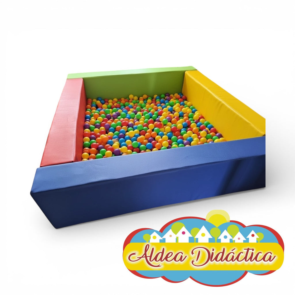 Piscina de pelotas para jardines con bordes coloridos ideal para desarrollo psicomotor infantil