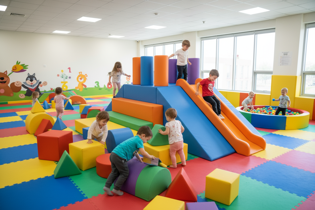 Niños jugando con plazas blandas 